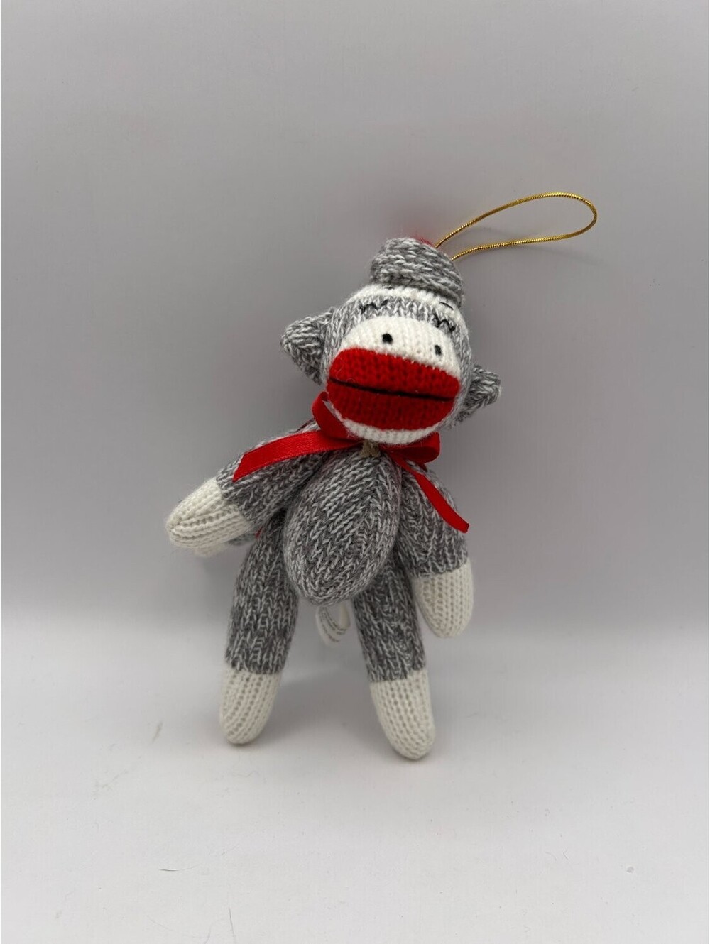 The Bearington Collection Knit Sock Monkey Christmas Ornament Plush
